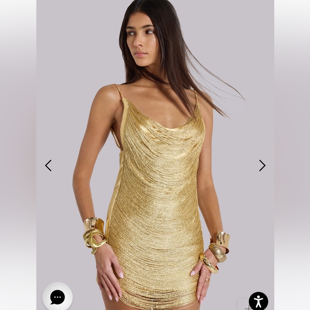 Jaded London Lavinia Backless Fringe Mini Dress in Gold